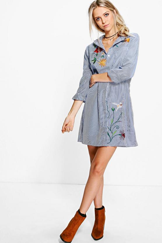 Shana Embroidered Stripe Shirt Dress